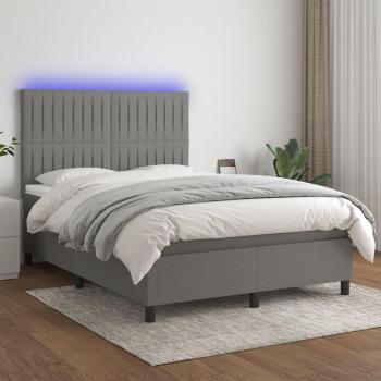 Cama box spring con colchón suave y luces LED, tela gris oscuro, 140x190 cm, Vidaxl