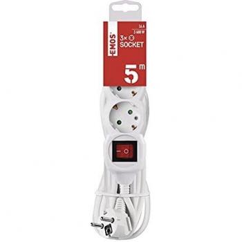 Emos SE1315-1,5 - Tira de la potencia schuko 5m tapón de 3x, con el interruptor