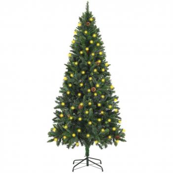 Pre-lit Artificial Christmas Tree with Pine Cones - 180 cm Green