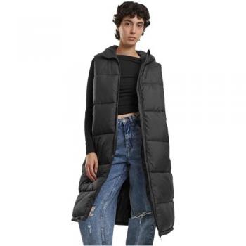 Urban Classics Women's Long Hooded Black Puffer Vest - XS to L