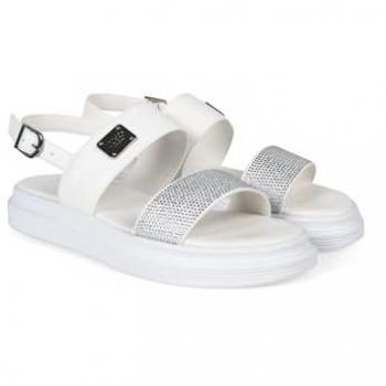 Sandalia Liu Jo MARTY 522 para mujer, puntera redonda, cierre de hebilla, baja, color blanco, modelo 4A3725EX084, material sintético, talla 35 EU