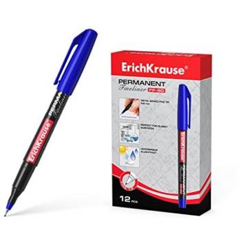 Marcador Permanente FP-50 Azul Erich Krause - Punta Fina de 0.6mm - Resistente a la Luz y al Agua - Fluorescentes