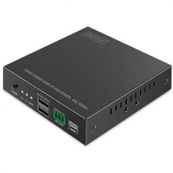 Receptor KVM IP HDMI de fibra DIGITUS 4K/60Hz - Extensor punto a punto - Alcance MM 300 m y SM 40 km - Con puertos USB para teclado y ratón - Color negro