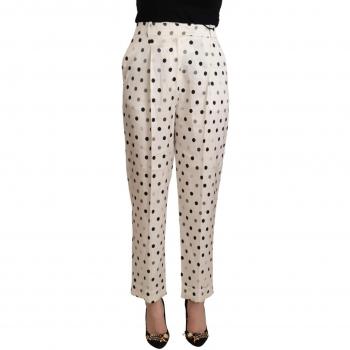 Ermanno Scervino White Polka Dotted High Waist Tapered Pants - IT42|M, Female, Size: S