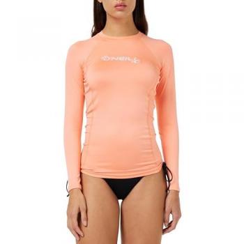 O'Neill Women's Basic Skins Long Sleeve Rash Guard con protección UV, color Pomelo Claro, talla XS