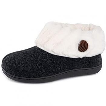Wishcotton Zapatillas cómodas para mujer, de espuma viscoelástica, de Navidad, con parte trasera cerrada, para interiores y exteriores, suela de goma antideslizante, Negro