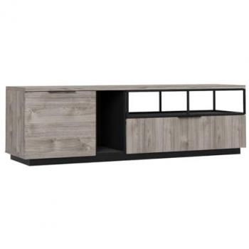 Mueble de TV HiFi con 1 puerta, 1 cajón y nichos de almacenamiento - Marrón - Estilo Industrial - 180x45x53 cm