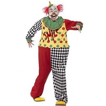 Smiffys Disfraz de Payaso siniestro, Negro, con Mono y máscara de látex Que Cubre Toda l