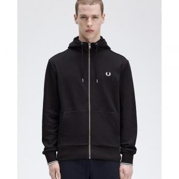 Sudadera con capucha Fred Perry para hombre, con cierre de cremallera y bolsillos frontales, color negro, tamaño 3XL