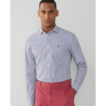 Camisa de hombre slim fit con estampado de rayas en azul marino de la colección Fine Hackett London
