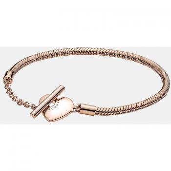 Pulsera Pandora Moments Cadena de Serpiente con Cierre en T y Corazón de Oro Rosa - 16 cm
