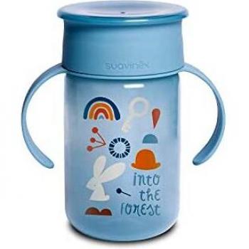 Suavinex Vaso 360º Entrenamiento Bebé, Con Asas y Sistema Antiderrame, Para Bebés +12 Meses, Apto Para Lavavajillas, Color Azul, 340ml