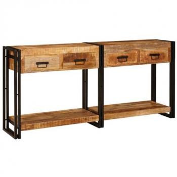 Mesa Consola 2 Pcs Marrón Madera de Mango Sólida con Cajones 160 x 33 x 75 cm