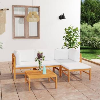 Set de muebles de jardín 5 piezas madera maciza teca cojines crema