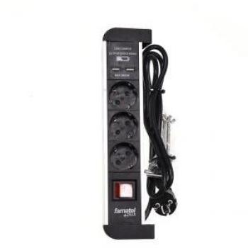 Base múltiple con interruptor 3 tomas + 2 USB Soporte Sobremesa Famatel