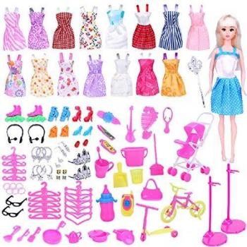 WENTS Accesorios para Ropa de muñecas 114 Piezas Accesorios para Muñecas Dolls Ropa y Zapatos para Dolls Mini Vestidos de Moda para Dolls Perchas y Accesorios de Cocina Regalo de Cumpleaños Niñas …