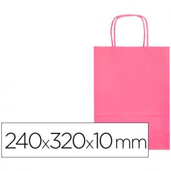 Bolsa papel Q-connect celulosa rosa s con asa retorcida 240x320x10 mm
