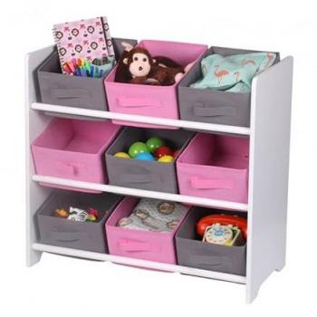 Estantería de Madera Resistente para Almacenaje de Juguetes con 9 Cajones Separadores - Organizador Rosa (63 x 30 x 60 cm)