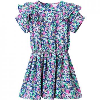 Vestido infantil de mangas con volantes azul cobalto 128