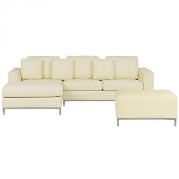 Sofá Esquinero Beige de Cuero con Otomana Lateral Derecho Oslo