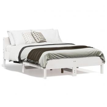 Cama sin colchón blanca 120x190 cm de madera maciza de pino con estructura y cabecero