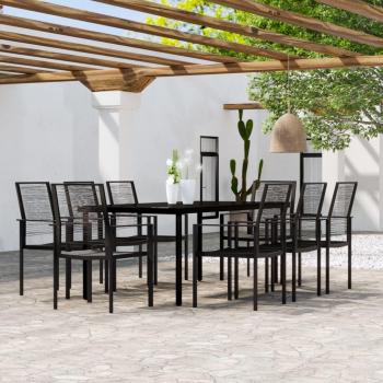 vidaXL 9-Piece Black Garden Dining Set with Cushions