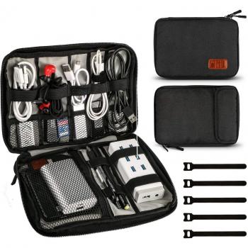 Jamber Bolsa de Viaje Cable Electrónico Organizador de Cable Accesorios Electrónicos Bolsa para Cables Bolsa de Transporte para Cable USB, Adaptadores, Tarjetas de Memoria,Negro
