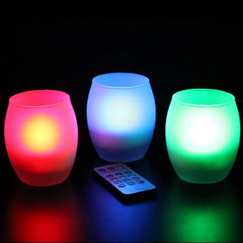 Frostfire 6012 - Juego de 3 velas artificiales con cambio de color y mando a distancia , vidrio esmerilado
