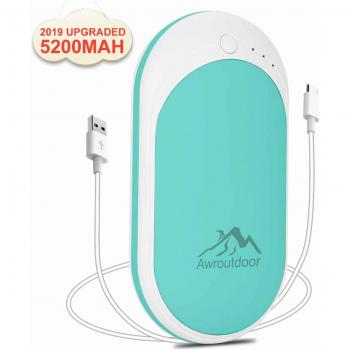 Awroutdoor Calentador de Mano Recargable,7800mAh /5200mAh Calentadores de Manos Bolsillo USB,Banco de Energía Power Bank Calentador de Mano eléctrico de Reutilizable para Esquiar, Acampar, Caminar