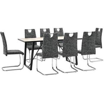 vidaXL Juego de Comedor 9 Piezas Cuero Sintético Mobiliario Decoración Interior Casa Hogar Robusto Duradero Resistente Funcional Práctico Útil Negro