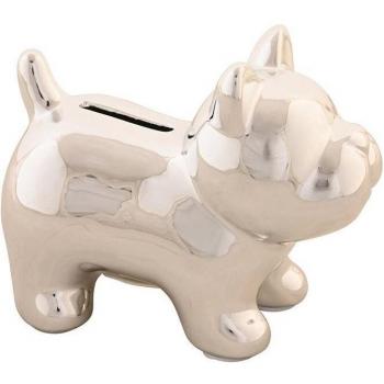 Hucha Decorativa Dolomite con Forma de Perro Plateado de 14x8x11,4 cm