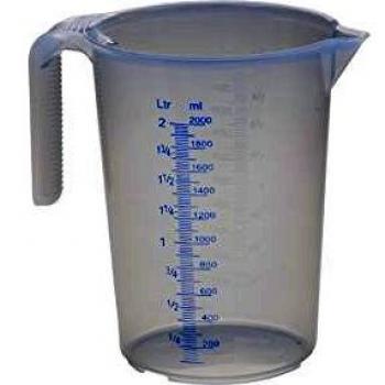 Jarra Medidora 2000 ml de Polipropileno Transparente con Asa Abierta y Escalas Graduadas