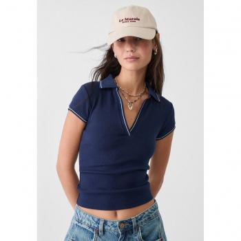 Stradivarius Navy Blue Contrast Polo T-Shirt Size L