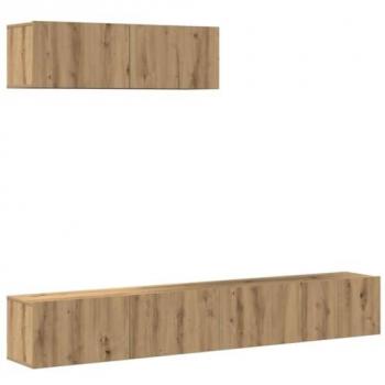 Mueble de TV de Pared 3 Piezas en Madera Contrachapada Artesanal Roble