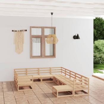 Juego de sofás de jardín 11 piezas madera maciza de pino