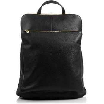 Firenze ARTEGIANI. Mochila de Mujer Casual Piel auténtica.Mochila Bolso Cuero Genuino Dollaro. Mochila Laptop Bolso Mujer. Made in Italy. Vera Pelle Italiana. 32x35x13 cm. Color Black
