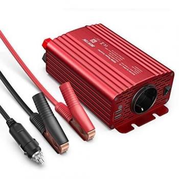 Inversor de Corriente 12V a 220V BESTEK Inversor Onda Modificada 500W para Coche con 2 USB Puertos y 1 Toma de AC - 1 Toma de Encendedor Mechero de Coche y 2 Clips de Cocodrilo