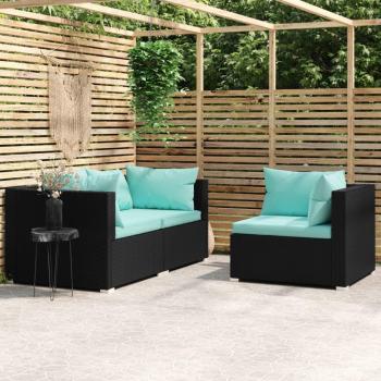 vidaXL 3-Piece Black Poly Rattan Garden Lounge Set with Cushions