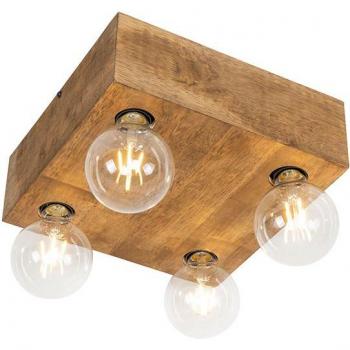 Plafoniera rústica de madera oscura 4 luces - BLOC