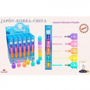 ROYMART EXPOSITOR 24 SETS CON 5 MARCADORES PULPILLOS KAWAII