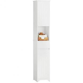 Armario Alto de Baño Mueble Baño Auxiliar Columna de Baño con 1 Comportamiento Abierto, 1 Cajón y 2 Puertas, Dimensiones: 30 x 30 x 170 cm, Color