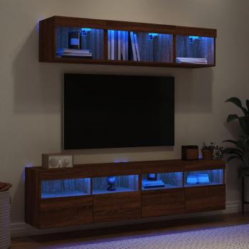 Mueble de TV pared con LED 5 piezas madera ingeniería marrón roble vidaXL