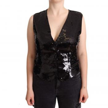 Dolce & Gabbana Black Sequin V-Neck Sleeveless Vest Tank Top - IT48|XXL, Size: XL