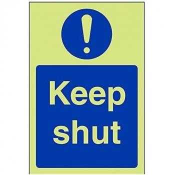 vsafety 18058 ag-g señal obligatoria,Keep Shut, plástico, vertical, 100 mm x 150 mm), color azul