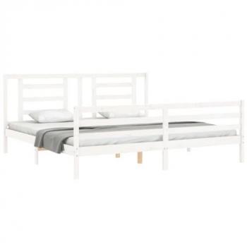 Estructura de cama con cabecero de madera maciza blanca 200x200 cm