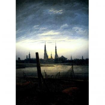 City at Moonrise By Caspar David Friedrich. 100% pintado a mano óleo sobre lienzo. Reproducción de alta calidad. Envío gratuito