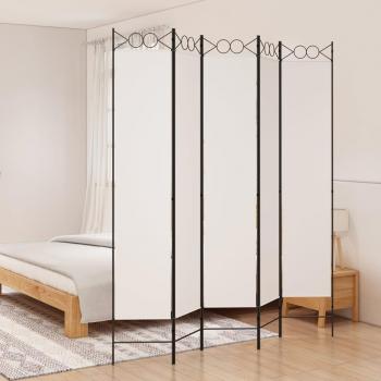 Biombo divisor de 5 paneles de tela blanca 200x220 cm