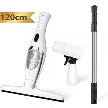 Aidodo Limpiador de Ventanas Eléctrico Aspirador de Ventana sin Cable，Aspirador Limpiacristales con Mango Telescopico（50-120 cm）, Pulverizador, Paño en Microfibras, Cargador de bateria.