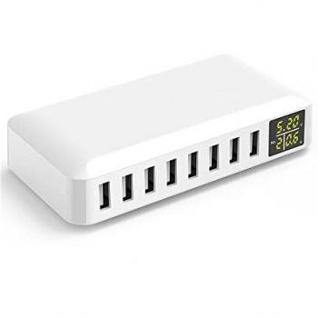 Cargador iPhone USB Multiple 8-Puertos 5V/2A Enchufe USB Multipuerto Regleta USB para Universal Movil Tableta p.ej Huawei Xiaomi LG Samsung Teléfono iPad Audífonos Bluetooth Bocina y más