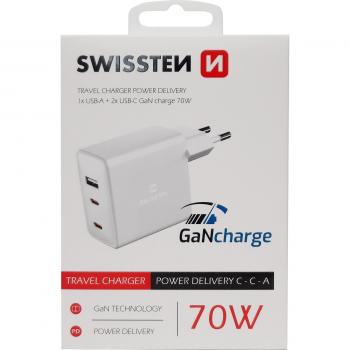 Cargador de Viaje Gan 2x USB-C + 1xUSB 70W